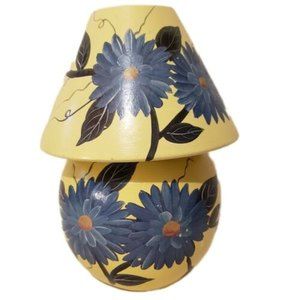 Metal Lamp Yellow & Blue Floral Tealight Candleholder 6.5" Tall